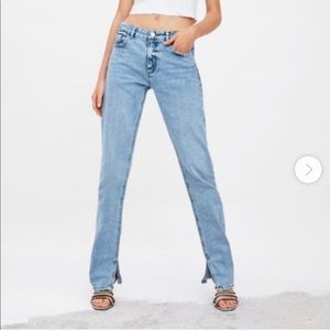 Zara straight leg high waisted slit jeans